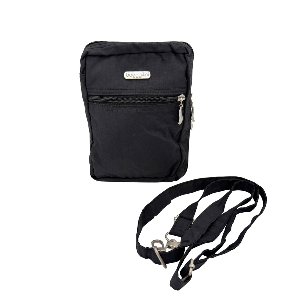 Baggallini Black Nylon Crossbody Travel Organizer Bag Multi Pocket Zip